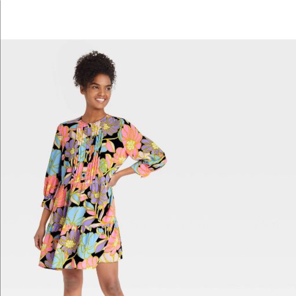 Who What Wear Floral Mini Dress - Black, Pink, Yellow, Blue